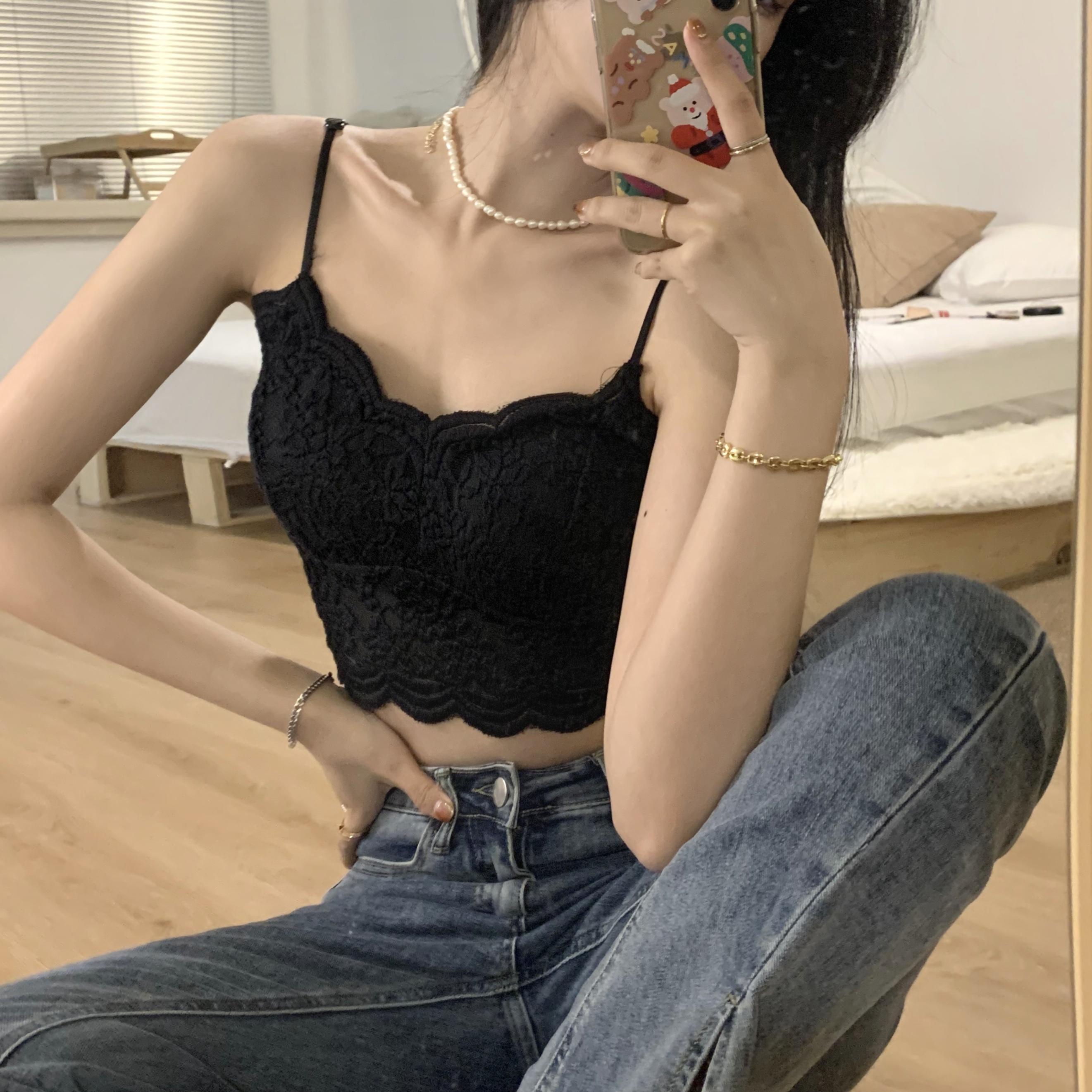 实拍实价早春新款背心吊带女纯yu百搭小背心蕾丝花边内搭