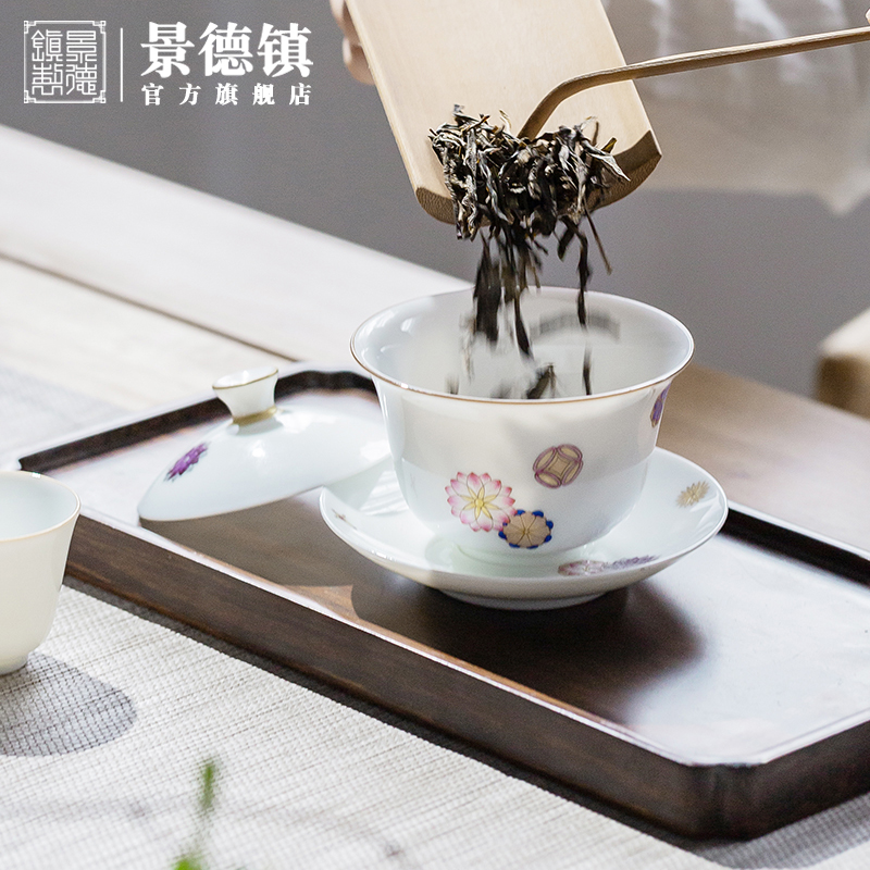 Jingdezhen flagship store ceramic kunfu tea tea tureen Chinese tea cups suit household small office