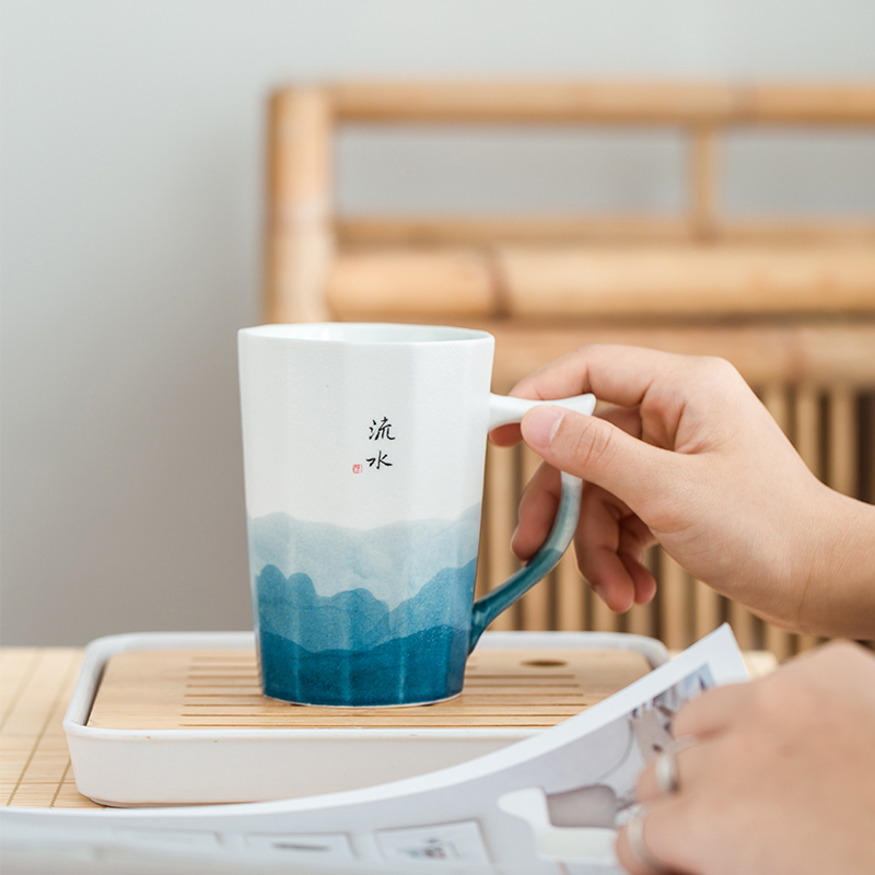 Jingdezhen high white clay on checking painting wind ceramic cup couples in cup set pair