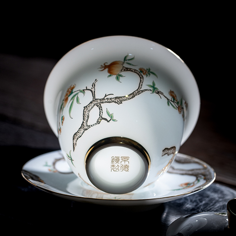 Jingdezhen ceramic tureen flagship store tea sets suit household kung fu tea cups contracted sitting room office tea set