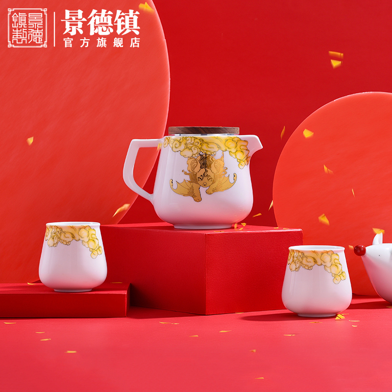 Jingdezhen flagship store of new Chinese style ceramic household utensils glass teapot creative fruit bowl white porcelain jar of wine glasses