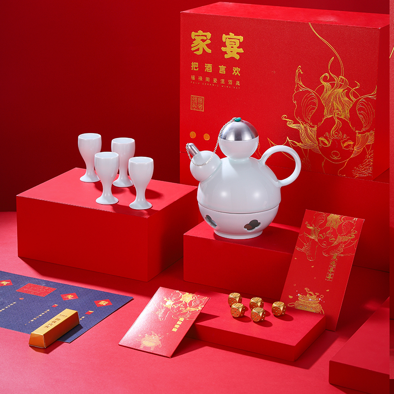 Jingdezhen flagship store of new Chinese style ceramic household utensils glass teapot creative fruit bowl white porcelain jar of wine glasses