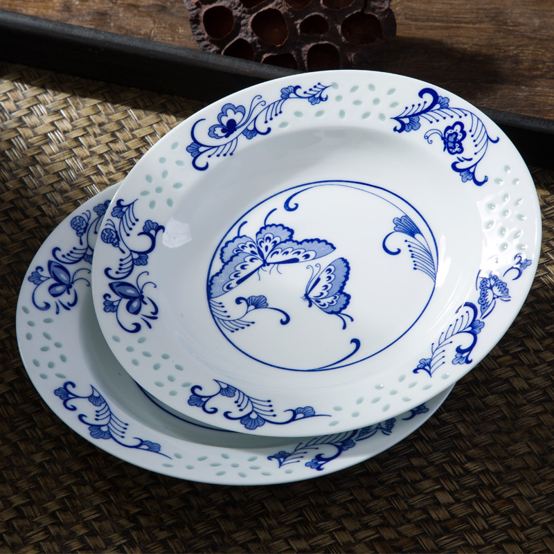 Jingdezhen flagship store of blue and white porcelain bowls white porcelain tableware Chinese bowl fish dish soup pot collocation bulk, individual freedom