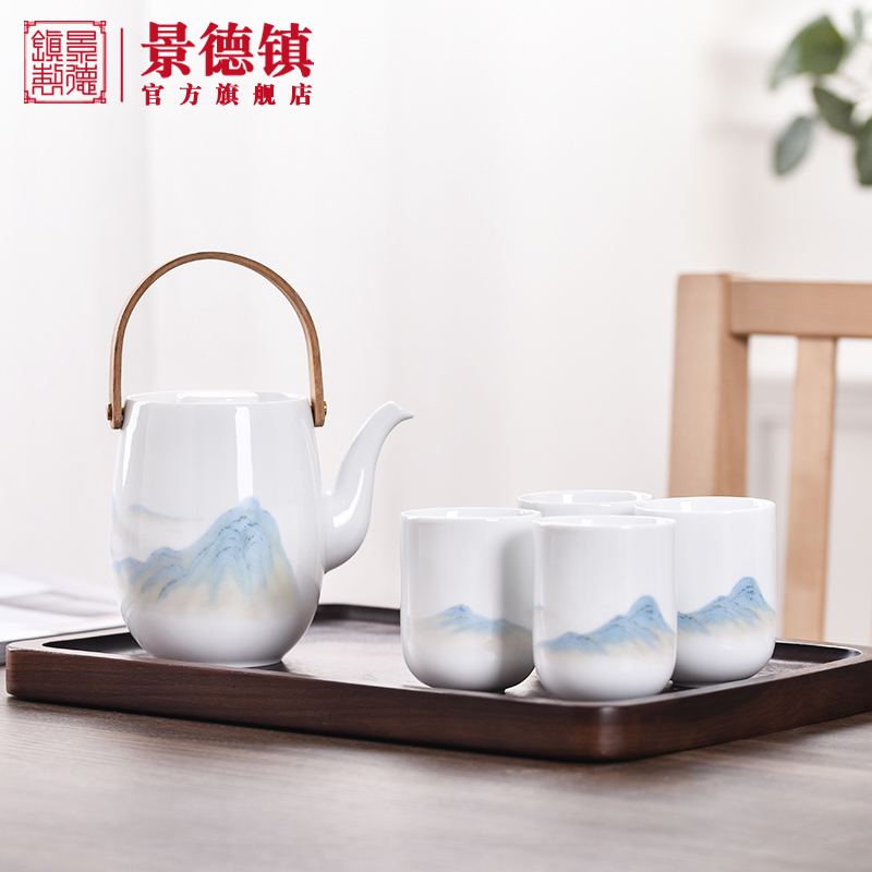 Jingdezhen flagship store manual white porcelain teapot teacup suit Chinese li jiangshan household pot of large capacity to girder