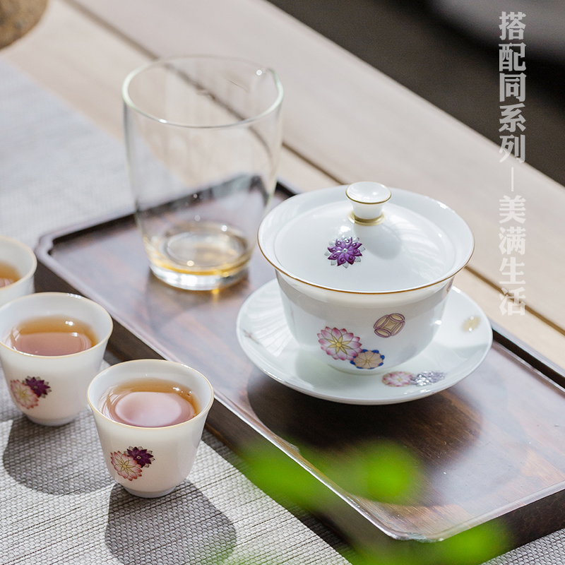 Jingdezhen flagship store ceramic kunfu tea tea tureen Chinese tea cups suit household small office