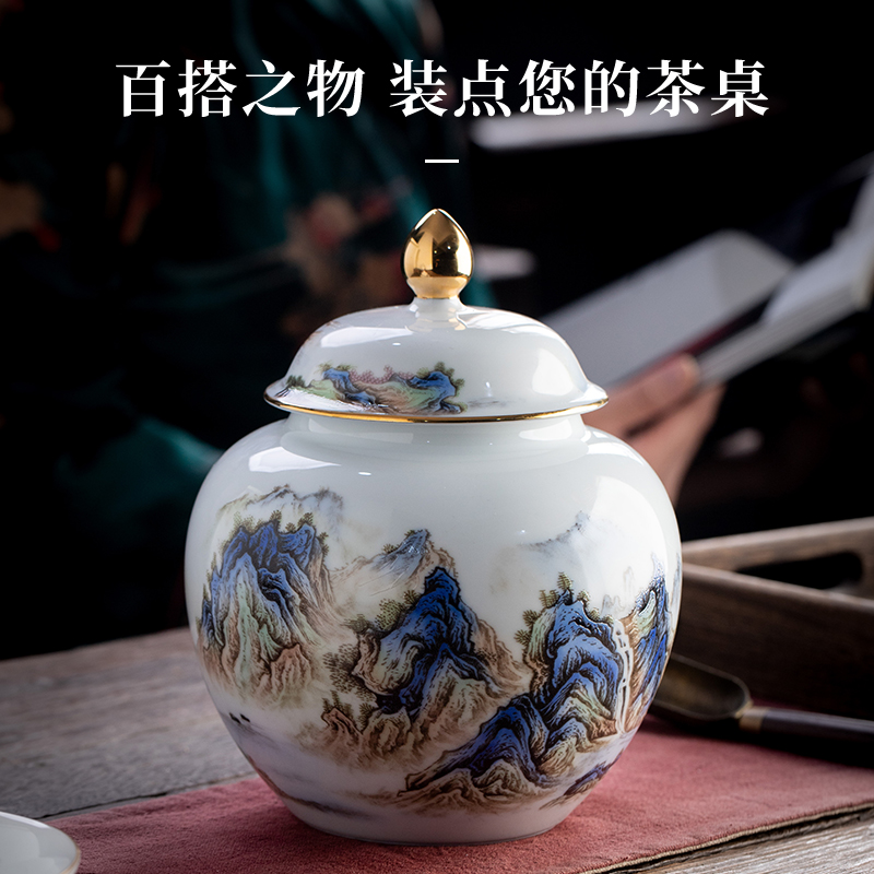 Jingdezhen official flagship store ceramic li jiangshan caddy fixings collection tank retro high - grade household porcelain jar JRT