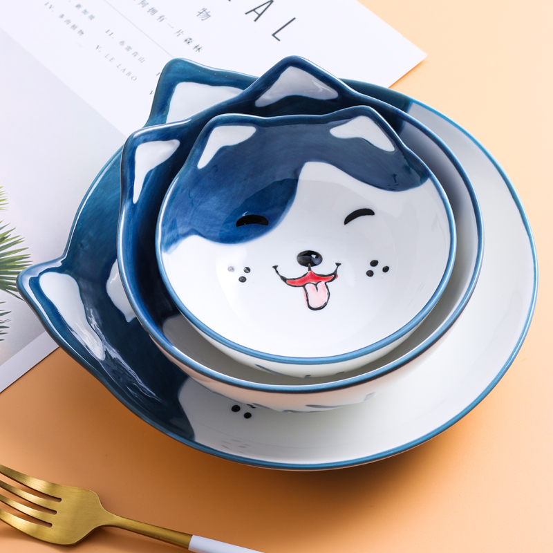 Express cartoon expression of dog ceramic tableware dish bowl spoon sets shiba inu the design web celebrity huskies modelling of the children