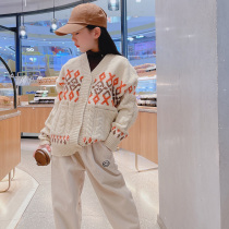 South Korean boy clothing sweaters girl boy covered with jumpsuit 2021 autumn and winter thickened loose outside wearing a CUHK child-knit cardiovert