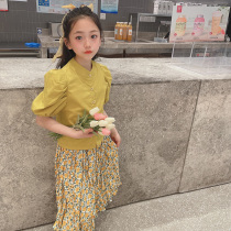 Korean Boy Clothing Girl Suit Foreign Air Trendy 2022 Summer Little Girl Shirt Bagenta Dress Net Red two sets