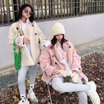 South Korean childrens clothing child fur integrated jacket fur grass 2021 Winter new girl Thickened Warm Locomotive Jacket