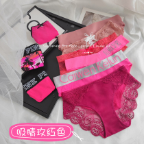 Three free one trick peach blossom rose red womens panties Europe and the United States ins sexy lace low waist ice screen red eye-catching