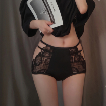Can be pure can want Europe and the United States high-waisted briefs black lace panties sexy hips large size 140 pounds fat