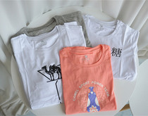 Fabric control B collection of large feet warm and small code male and female lovers pure cotton short sleeve elastic T-shirt breathable round collar