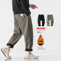 Winter plush pants mens Korean version trend loose thick straight leg cargo pants tide brand casual small foot Harlan pants