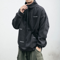 Autumn Winter Plush High Neckline Male Tide Ins port Wind Loose Blouse Letters Embroidered Half Zip Casual Jacket