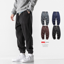 Autumn and winter Korean version of the trend fleece pants versatile plus fleece plus thick fleece casual pants tide brand warm sports sweatpants