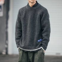 Round neckline jacket head sweater male autumn winter thickened fake two-piece knitwear mens Korean version trendy personality retro woolen sweater