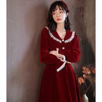 Toast to the bride the little guy who can wear the winter wine red color engagement wedding gown dress velvet princess.