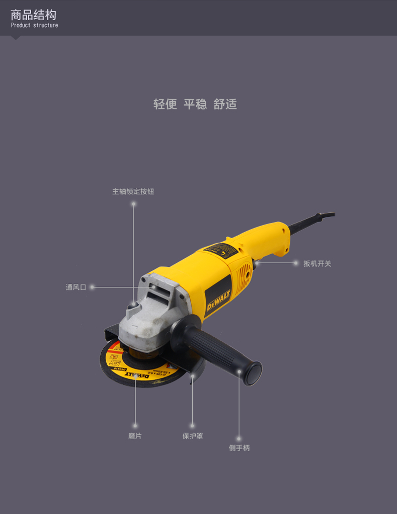 得伟dewalt125150mm角磨机1400w大型砂轮机手砂轮磨光机dw830