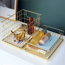 Desktop Iron Art Containing Basket Nordic Light Lavish Cosmetics Containing Basket Tabletop Snack basket Mask Debris storage basket