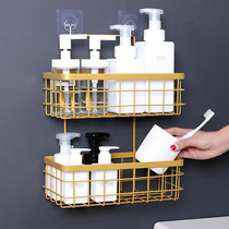 Iron shelf Wall cosmetics storage rack double wall hanging basket non-perforated Bathroom Kitchen finishing shelf