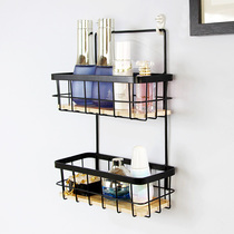 Xianleisurely Nordic wrought iron wall hanging basket double shelf non-perforated simple bathroom cosmetics storage rack kitchen