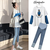 Pregnancy Woman Dress Autumn Clothing Suit Fashion style 2021 new blouses T-shirt net red autumn spring autumn and autumn two sets