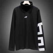 Mens West Lake Pavilion old (JP) winter dress letter offset embellishment high collar long sleeve cotton T-shirt JP206 Fei