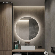 Round mirror non-hole washing table smart anti-fog toilet round mirror bathroom mirror wall-mounted super white mirror with light