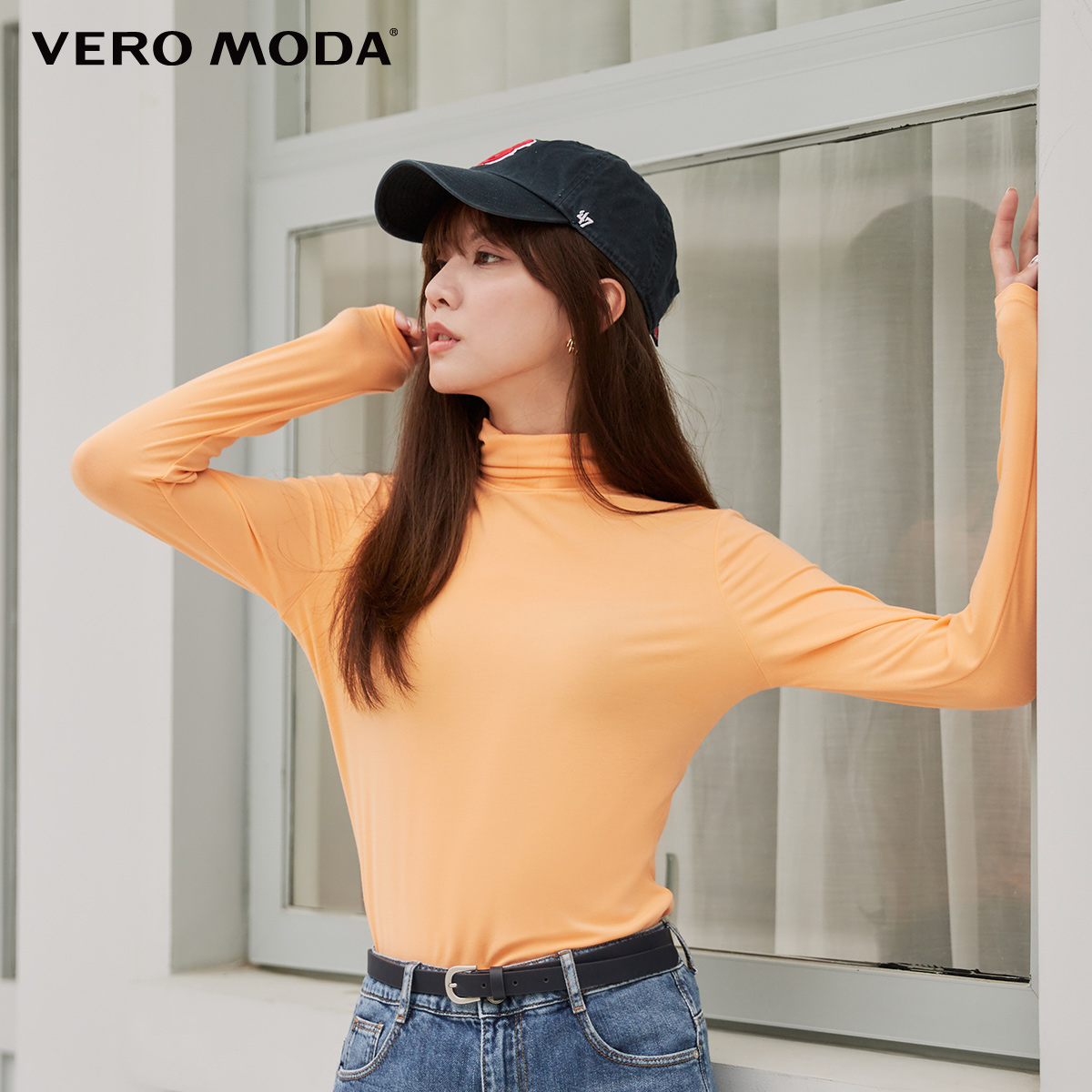 vero moda spring and autumn wear a fashionable tight top slim high collar foreign pink bottoming shirt long sleeve t-shirt women