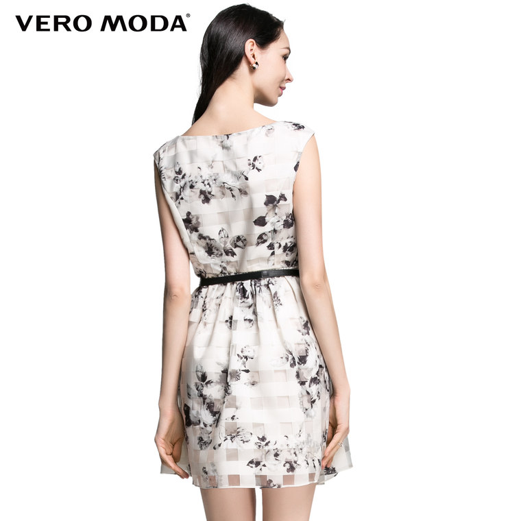 Vero Moda圆领欧根纱高腰印花连衣裙|31527A020