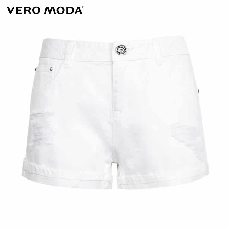 Vero Moda破洞铆钉装饰牛仔高腰短裤|315243017