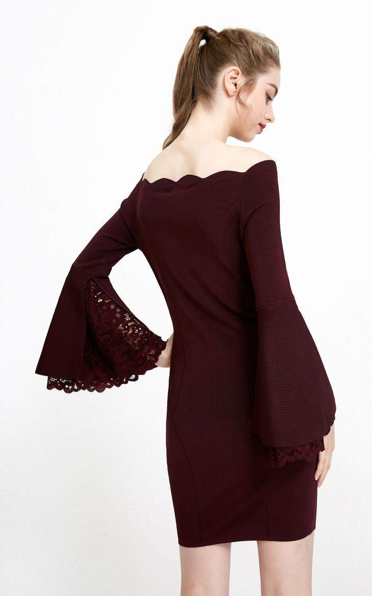 vero moda2017冬季新款一字领年会礼服针织连衣裙女|317446507