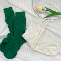 Socks Design Feeling Lady White Summer Thin Stereo Relief Japanese Square Lolita Stockings in Tide