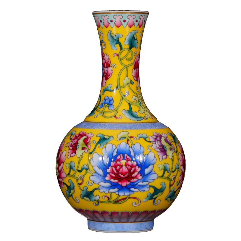 Yang Shiqi palace ceramics and name to pastel yellow lotus pattern design