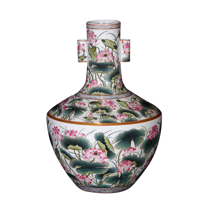 Master jia lage jingdezhen ceramics YangShiQi antique hand - made bucket color lotus pattern penetration ears key-2 luxury furnishing articles