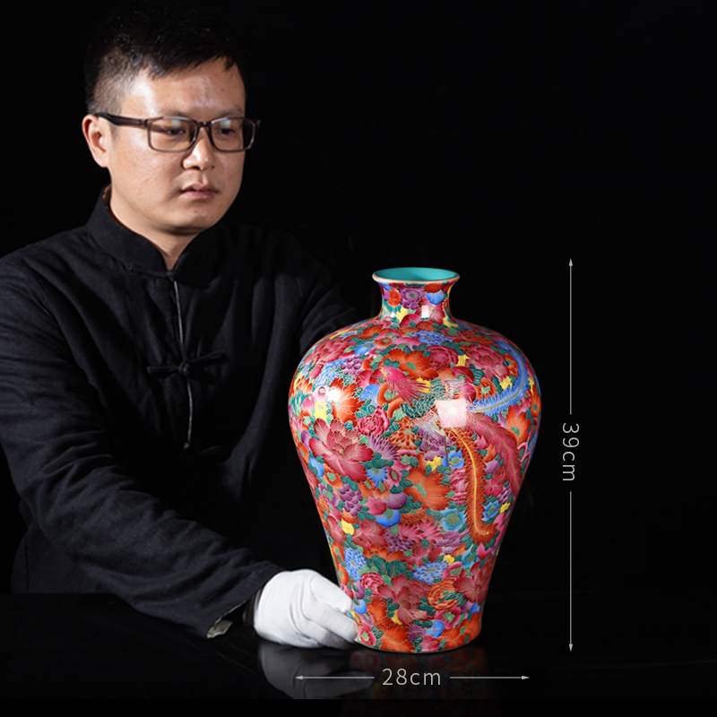 Jia lage jingdezhen ceramics imitation the qing qianlong wire inlay enamel see colour name plum bottle arranging flowers adornment Chinese penjing collection