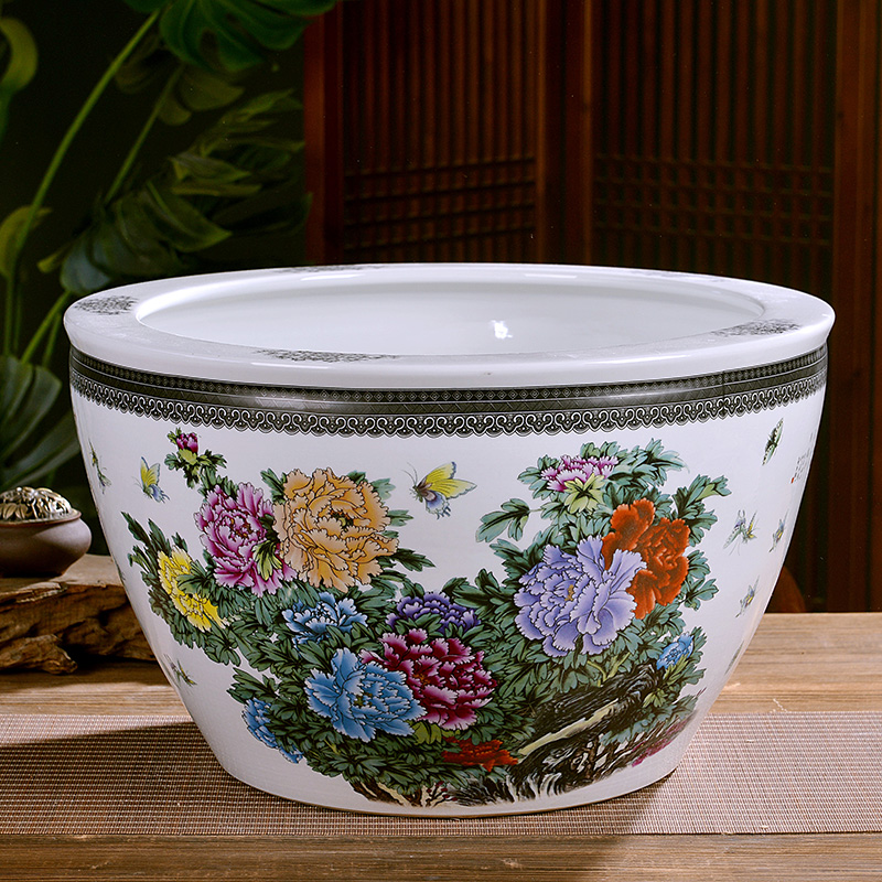 Jingdezhen ceramics large turtle basin bowl lotus lotus goldfish bowl lotus cylinder tank sitting room furnishing articles