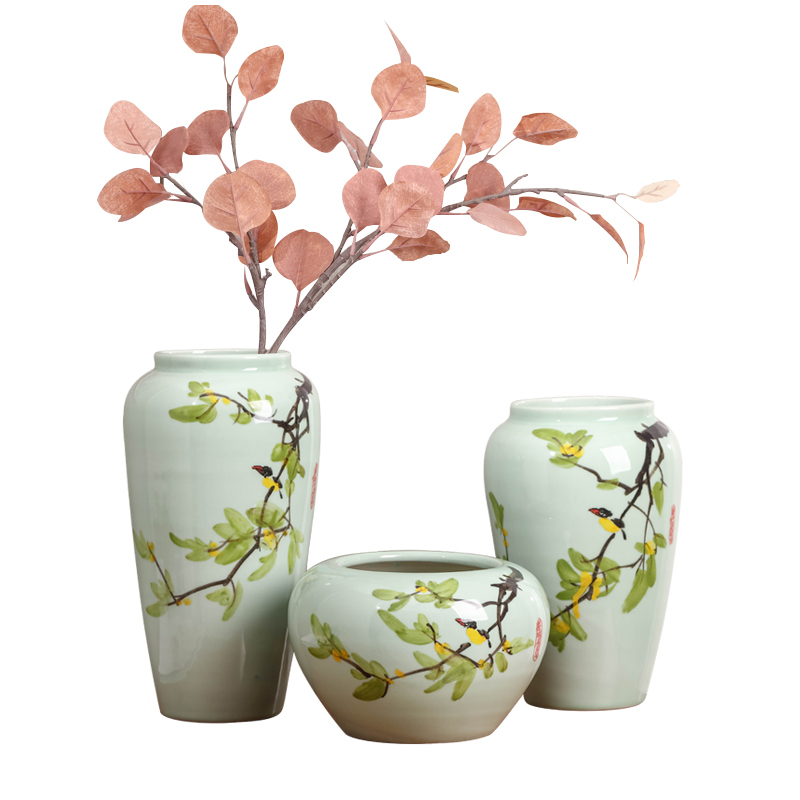 Vase three - piece hand - made vases, I and contracted sitting room decorate household ceramics Vase furnishing articles contracted floral outraged