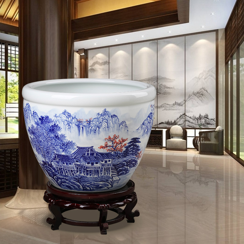 Jingdezhen ceramic aquarium hand - made pastel blue place, a large sitting room aquarium tortoise cylinder water lily lotus basin