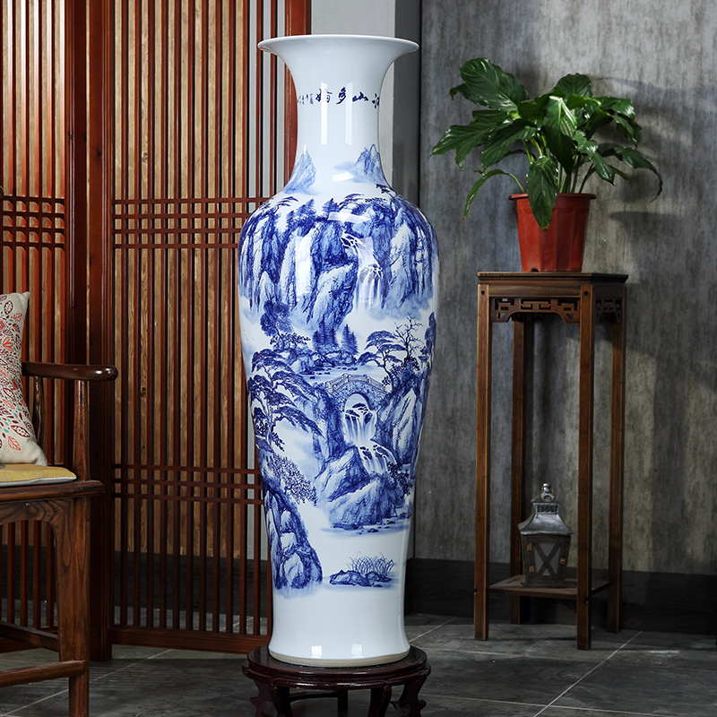 Jingdezhen ceramics of large vases, hand - made landscape lotus blue and white porcelain vases, the sitting room decorate gifts furnishing articles