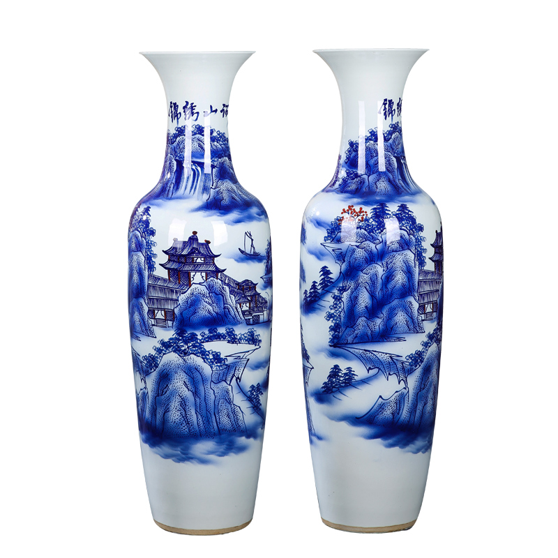 Vase of jingdezhen ceramic floor big hand big blue and white porcelain Vase Vase sitting room hotel decoration floor furnishing articles