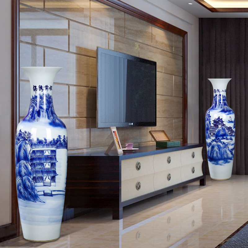 Vase of jingdezhen ceramic floor big hand big blue and white porcelain Vase Vase sitting room hotel decoration floor furnishing articles