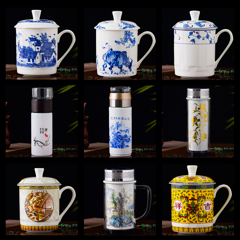 Jingdezhen ceramics cup master cup of large capacity make tea boss shake hands cup home office with cover the tea cups