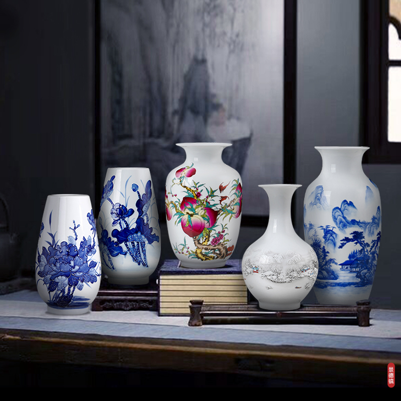 Hand - made porcelain vase of blue and white porcelain of jingdezhen ceramics Chinese flower arranging household adornment handicraft furnishing articles sitting room