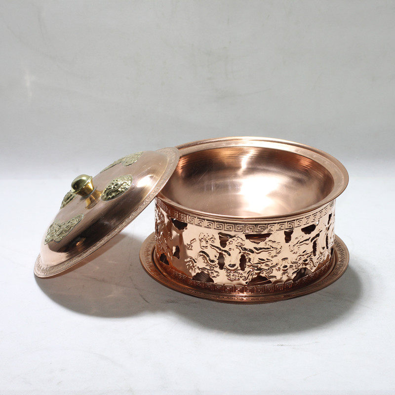 現貨紫銅黃銅菊花鍋宮廷御鍋龍紋酒精鏤空銅火鍋奶茶鍋蒙古火鍋