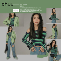 CHUU strapless stripe T-shirt women 2021 new spring and autumn design sense niche jacket fashionable vaccine dress