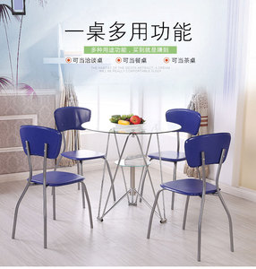 玻璃小圆桌洽谈桌休闲餐桌简约现代钢化桌时尚圆桌餐台椅组合包邮