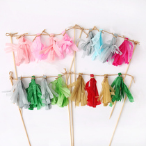 Net red cake pull flag ornaments rope tassel paper flag banner European and American style color dessert table baking decoration