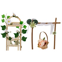 Small flower basket ornaments birthday cake decoration forest wind green vine Morning Glory fence wooden door baking cake decoration